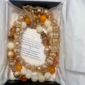 Avon Gold Cream Orange Beaded Bracelet set new in box